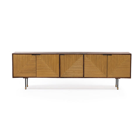 i-catchers Sideboard Fluted 5 Door Sideboard Gold 254 cm x 40 cm x 75 cm BadlyBitten